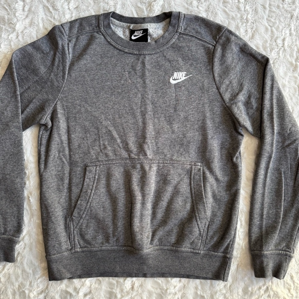Women’s Nike Grey Crewneck Sweatshirt with Kangaroo Pocket - Picture 2 of 4